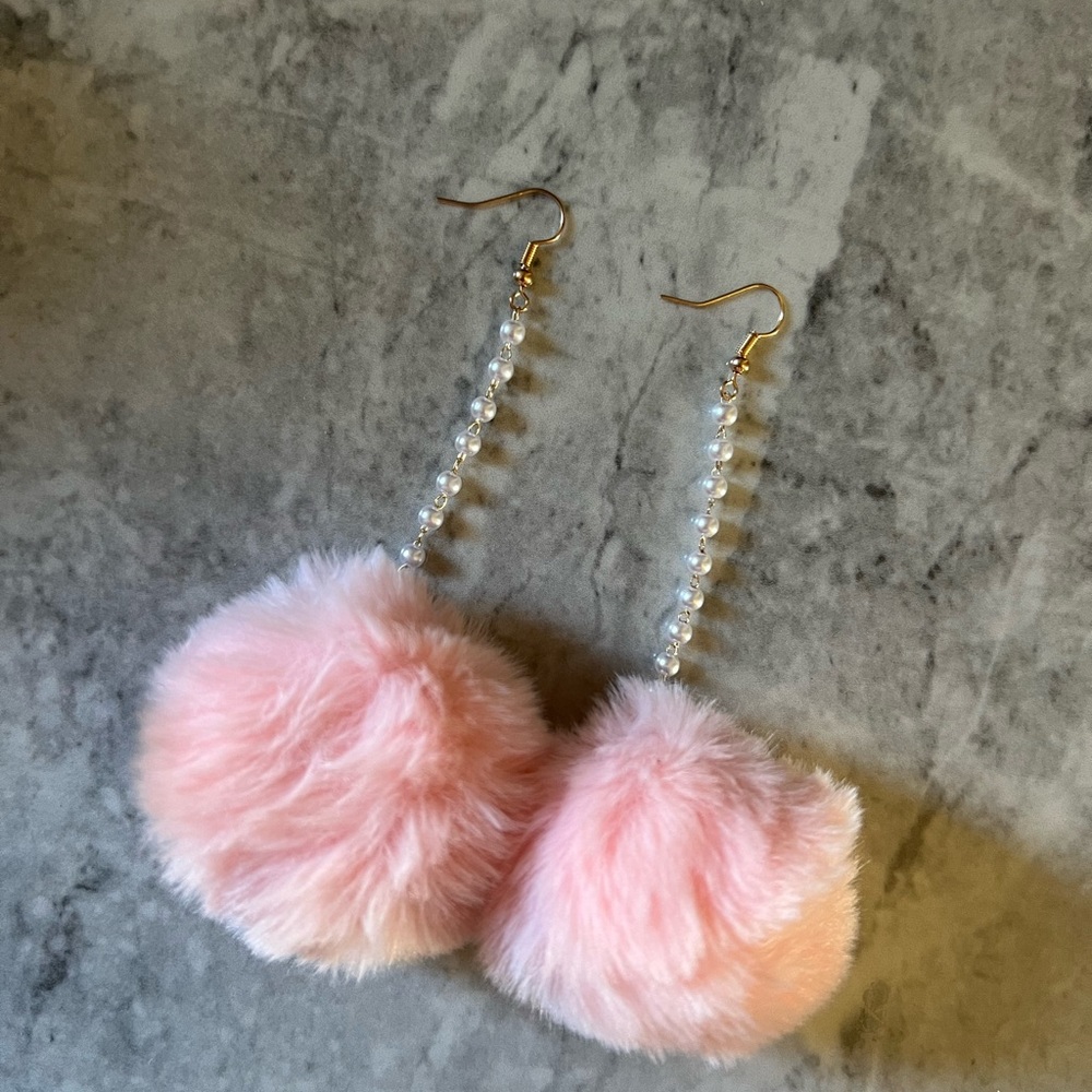 Pink Pom Pom Drop earrings